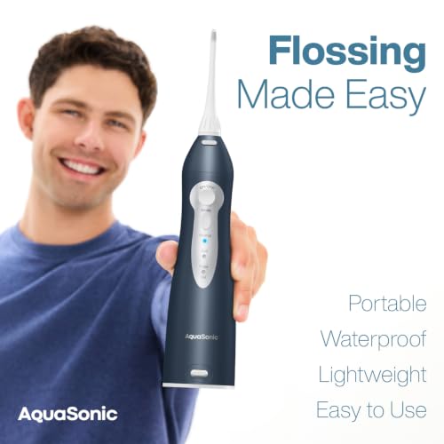 Image of AquaSonic Water Flosser - Cordless Rechargeable Water Flossers for Teeth Cleaning - Waterproof Aqua Flosser, Portable Oral Irrigator for Dental Cleaning with 5 Jet Tips - Braces Home Travel