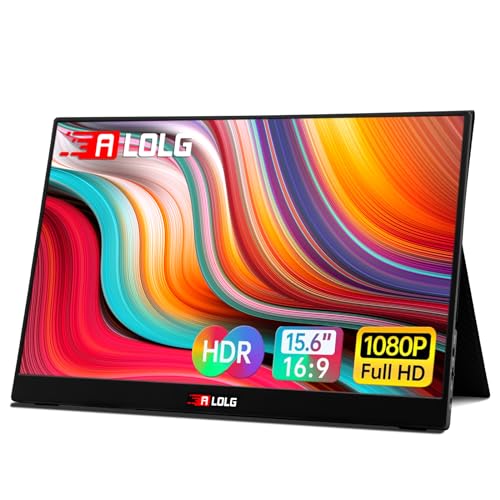 ALOLG Portable Monitor 15.6 Inch with 60HZ FHD 1080P Display,USB-C and HDMI Inputs, Ultra-Slim IPS Panel with HDR and Premium Smart Cover & Speakers-Compatible with Laptop,PC,Phone,PS5,Switch