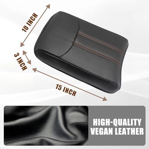Muslogy Center Console Cover Compatible with Honda Pilot 2023-2026, 2024-2026 Ridgeline/Passport Accessories Armrest Pad Lid Cushion Console Protector Vegan Leather Extra Soft(Black/Orange Trim) - 5