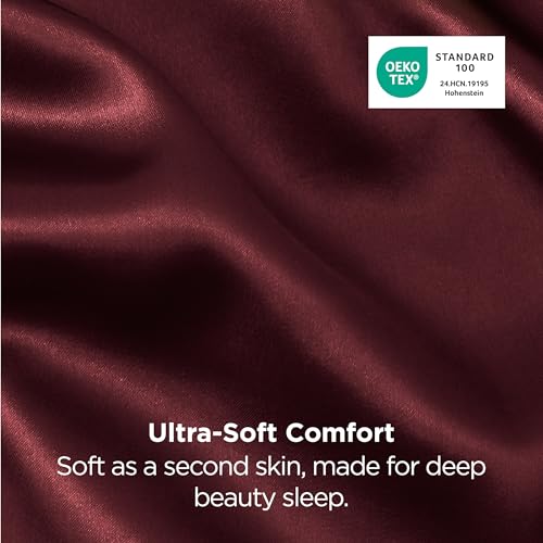 Image of Bedsure King Size Satin Pillowcase Set of 2 - Valentine Pillow Cases for Hair and Skin with Envelope Closure, Similar to Silk Pillow Cases, Gifts for Women Men, Burgundy, 20x36 Inches, 2pcs