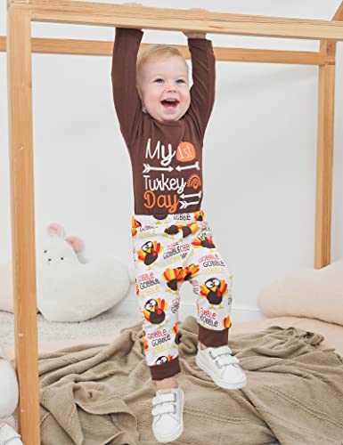 Hipea My First Thanksgiving Baby Boy Outfit Pumpkin Romper and Turkey Pants Infant Newborn Thanksgiving Clothing Sets3