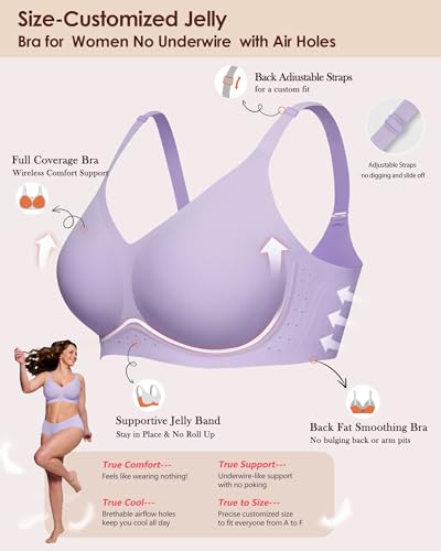 As Fairy Jelly Wireless Bra for Women No Underwire Cool Breathable Wirefree Cute Soft Support and Lift Seamless Bra(Light Purple 32C) — view 2