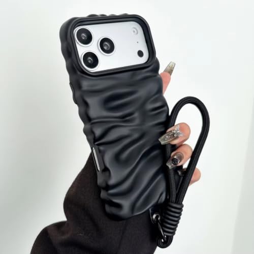 Coque iPhone 17 Pro Max motif froissé avec cordon ajustable mate