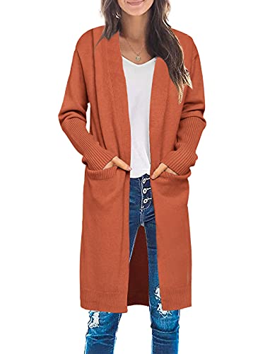 ZESICA Women s Casual Long Sleeve Open Front Draped Lightweight Knitted Cardigan Sweater Coat Rust