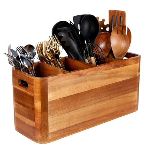 Acacia Wood 4-Compartment Utensil Holder