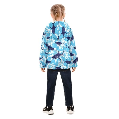 OTVEE Navy Shark Tropical Flowers Kids Hoodie Jacket Fall Spring Full Zip Warm Outwear Coat4