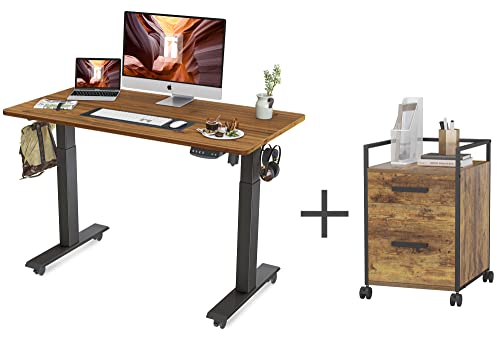 Fezibo Height Adjustable Electric Standing Desk 48 Inch, And 2-Drawer Mobile File Cabinet, Ergonomic Home Office Furniture And Wooden Storage Cabinet (Bundle) #TOP21