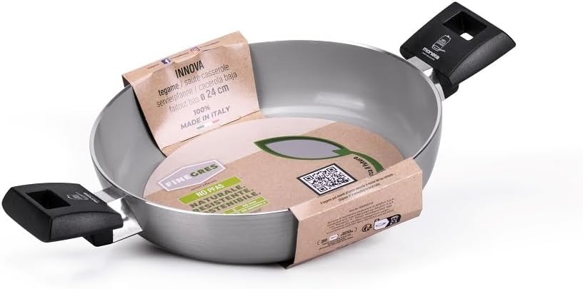 Moneta Innova Saucepan 24 cm, FineGres Natural Coating (NO PFAS), Also Suitable for Induction, 100% Made in Italy