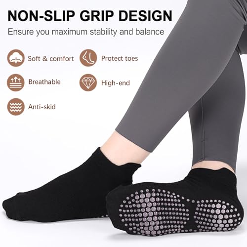 Image of Ultrafun 6 Pairs Grips Non Slip Socks for Women, Anti Skid Yoga Pilates Hospital Gripper Socks (Black)