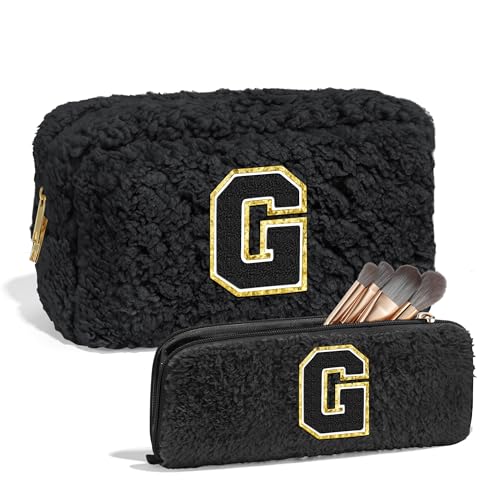 YOOLIFE Personalized Birthday Gifts for Women, Initial Makeup Bag Makeup Brush Bag Cosmetic Bag Skincare Bag Teacher Gifts Cute Makeup Bag Girlfriend Gifts Bridesmaid Proposal Gifts Mom Gifts Black G