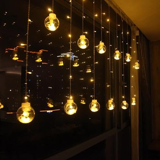 Chronos Wish Ball Curtain Lights | 12 Wish Balls Window Curtain Hanging Light with 8 Flashing Modes | Decoration for Diwali, Christmas, Wedding, Party, Home - Warm White LED-image-36