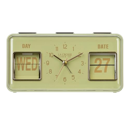 La Crosse Clock 636 379 G Daily Flip Green Tabletop Alarm Clock with Calendar