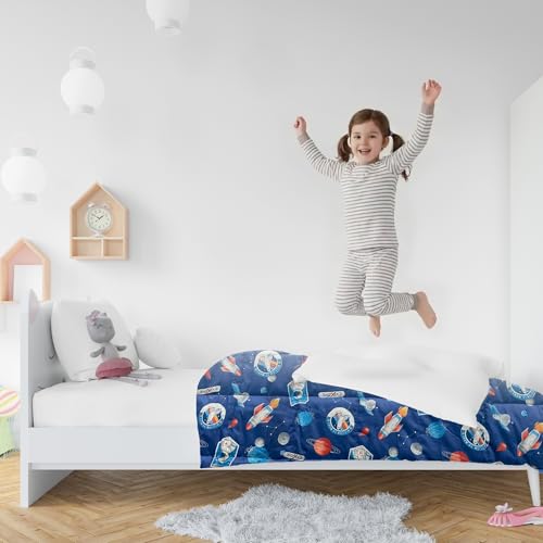 Miniatura 7 de Dailydream Manta Pesada Para Niños, 104 X 150 Cm, 3,2 Kg, Diseño De Espacio, De Algodón 100 , Relleno De Perlas De Cristal, Para Dormir Y Terapéutica, Peso Corporal 35-55 Kg