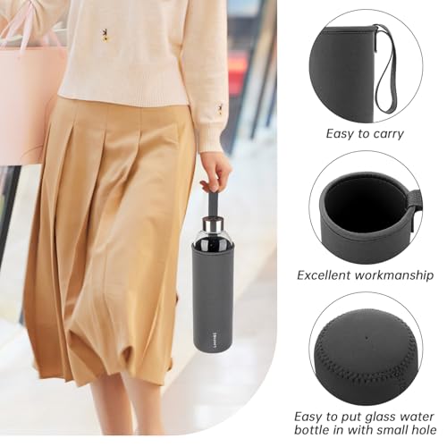 Image of Glass Water Bottle 32 oz with Lid and Neoprene Sleeve