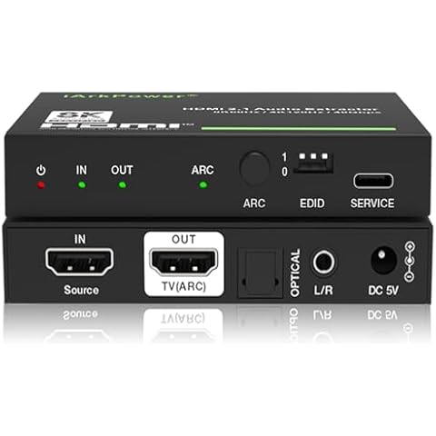 iArkPower HDMI 2.1 Audio Extractor 4K120Hz 8K60Hz HDMI to Optical + 3.5mm Audio Splitter Support Dolby Vision, Dolby Atmos, 48Gbps, HDR10+, HDCP 2.3, CEC, ARC, DD/DTS 5.1CH, PCM 2CH Cover