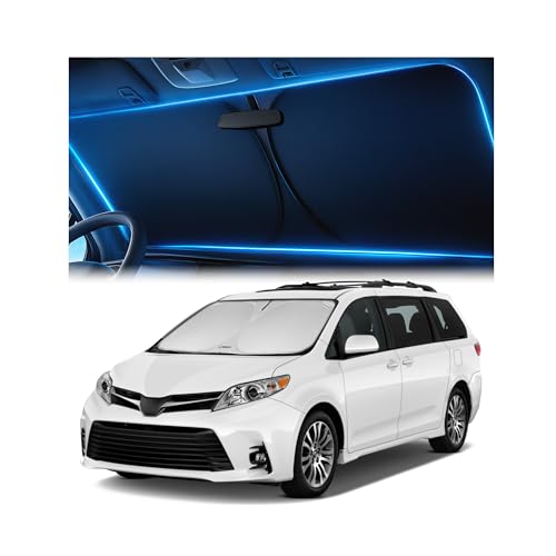 Windshield Sunshade for Toyota Sienna 2011-2020 – Upgraded Double-Layer Design, Mirror Cut-Out, Blocks 99% UV Rays, Thick & Durable, Easy-Fold Toyota Sienna Windshield Sun Shade