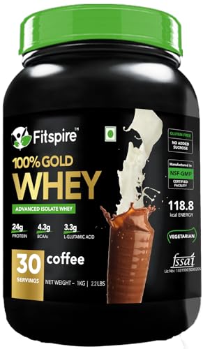 Image of Fitspire 100% Gold Whey Advanced Isolate | 24g Protein | 4.3g BCAA | 100% Authentic & No Adulteration |Isolate Whey Blend |Muscle Growth & Recovery | DigeZyme For Easy Digestion(Coffee,1 kg /2.2 lb, 30 Servings)
