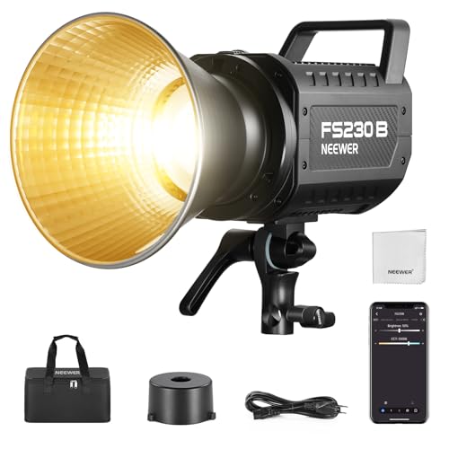 NEEWER FS230B LED Studio Videolicht, 230W Bi Farbe COB Dauerlicht mit 2,4G/APP Steuerung, 110000Lux/m, 2700K-6500K, CRI 97+, Bowens Mount, Reinigungstuch...