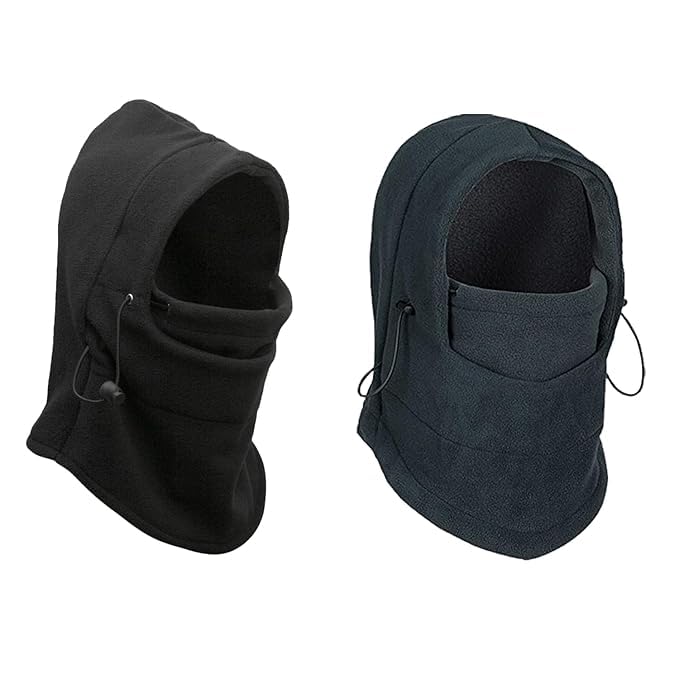 TRUFLAIR Thermal Warm Fleece Full Face Balaclava Mask, Head & Neck Cover Warmer Windproof Hooded Scarf Hat for Winter and Sports (in, Alpha, Free Size, Black Grey)