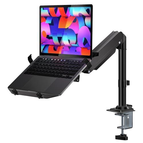 WALI Laptop Tray Desk Mount, Laptop Arm Mount Fits 10-15.6 Inch Notebook, 2-in-1 Gas Spring Monitor Arm for 17-32 Inch Computer Screen, Holds up to 22lbs(GSDM00LP), Black