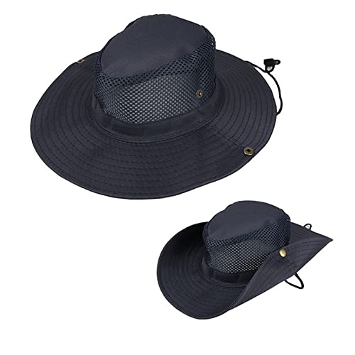 Unisex Mesh Solid Sun Wide Brim Hat Panama Fedora Hat Drawstring Foldable Lightweight Fishing Hat Outdoor Breathable Classic Retro Adjustable Travel Mountaineering Navy One Size #TOP1