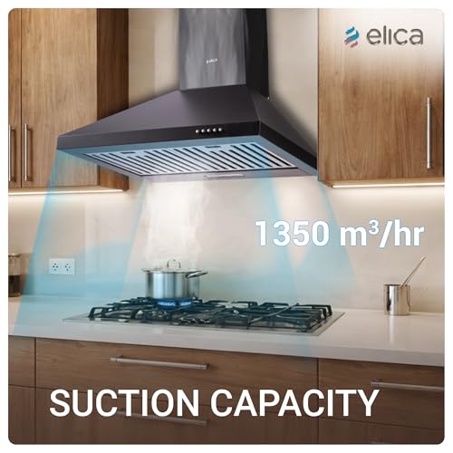 Image of Elica 60cm 1350 m3 /hr Baffle Filter Kitchen Chimney | 5 Years Motor Warranty | Push Button Control | Black | AH PLUS 260 BF NERO