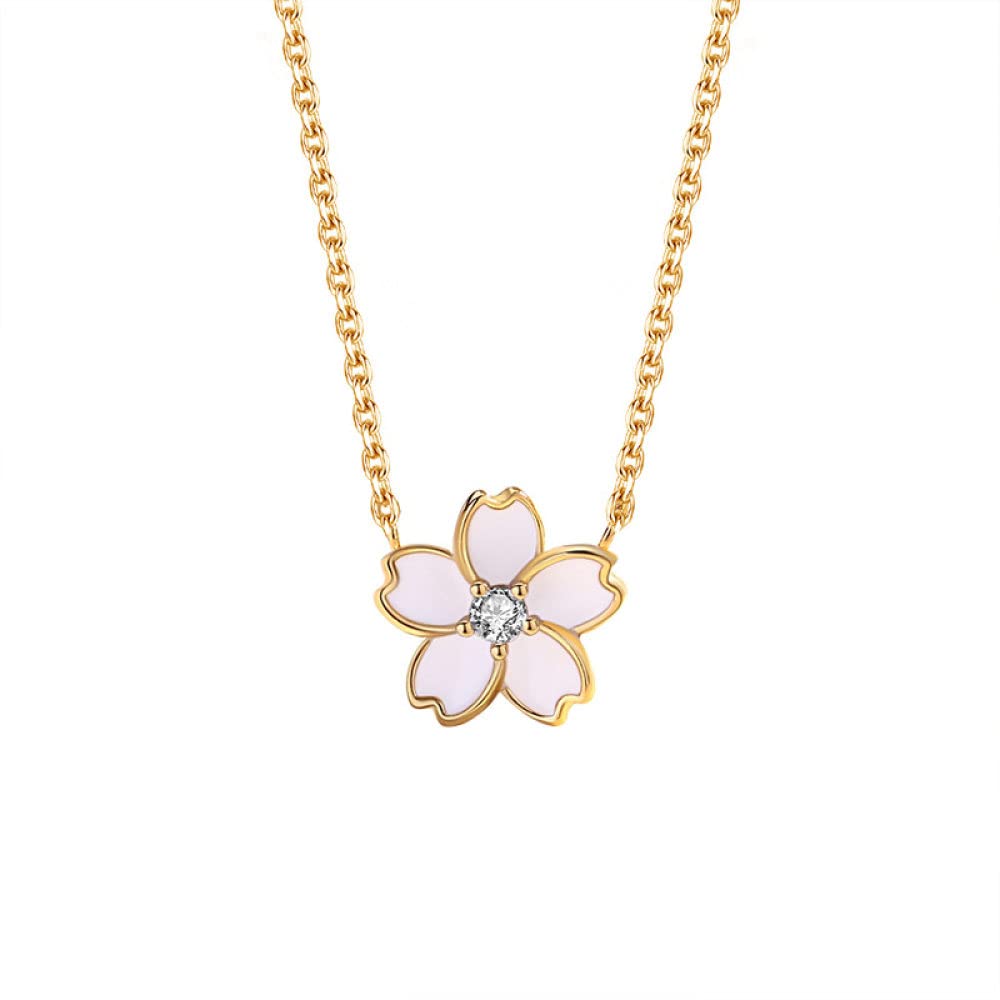 TBDdsd Necklaces, Sterling Flower Necklace For Women, S925 Silver Pink Sakura Zircon Dainty Trendy Choker Delicate Chain Gift Jewelry For Her Girls Couples