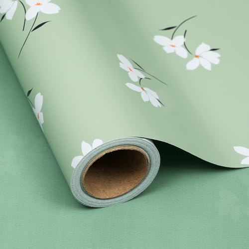 Ulmasinn Floral Wrapping Paper Roll Reversible Double-Sided Gift Wrap Sage Green Flower Wrapping Paper 17 x 16.4 Ft for Wedding Gifts Bridal Shower Baby Shower Mothers Day Birthday and Special Occasion Presents