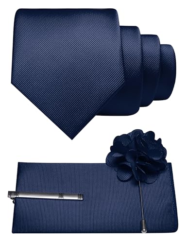 Image of JEMYGINS Formal Necktie Solid Color Tie and Pocket Square with Tie Clip Lapel Pin Sets for Men 4PCS
