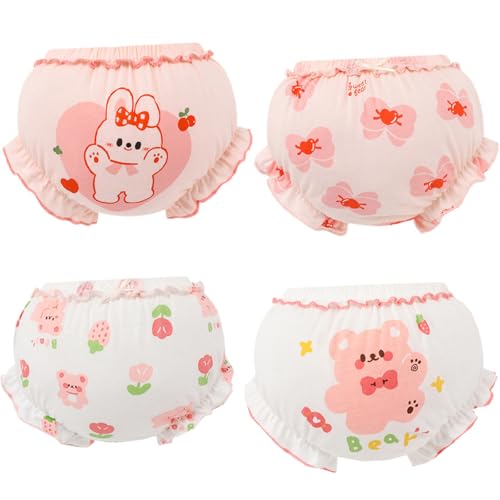 Baby Girls Cotton Bloomers, Pack of 4, Ruffled Diaper Covers...