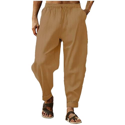 Xiaojmake Men's Cotton Linen Pants Solid Textured Harem Pants Casual Gauze Pants Lightweight Loose Beach Summer Fall Trousers