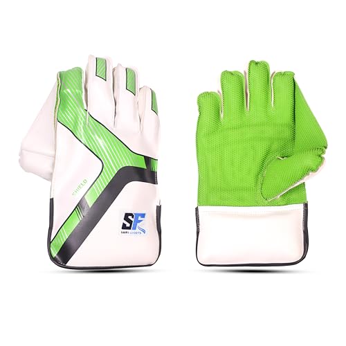 Image of Shield Cricket Wicket Keeping Gloves RECOMMANDED for Leather Ball for Men in Green Colour (Green)