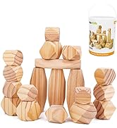 Pidoko Kids Jumbo 30 PCS Wooden Blocks for Toddlers 1-3 Large - Natural Pine Wood Stacking Rocks ...