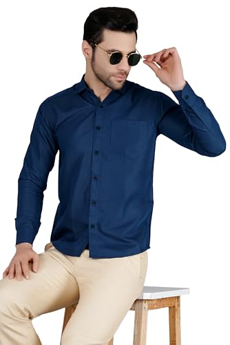 Image of Mens Slim fit Solid Casual Cotton Shirt with Spread Collar and Full Sleeves || Suitable for Office wear