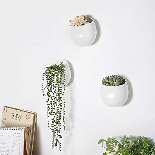 Mkono Set Of 6 Wall Mounted Planter And Ceramic Hanging Planter Modern Decorative Flower Plant Pots For Succulent Herb Air Plant Live Or Faux Plants Home Office Decor Gift Idea, White #TOP3