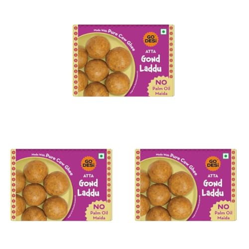 Image of GO DESi Atta Gond Laddu - 200 /150 grams | With Pure Cow Ghee | No Palm Oil or Maida | Sweets (Pack of 3)