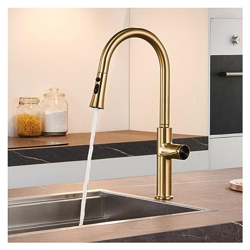 Robinet de cuisine double commande eau chaude froide en or brossé - 4