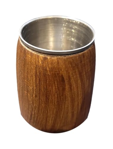 Wooden World - Set of 4 Premium Wooden Alcohol Shot Glass with Metal Insert - Dark Brown, Dark Bronze