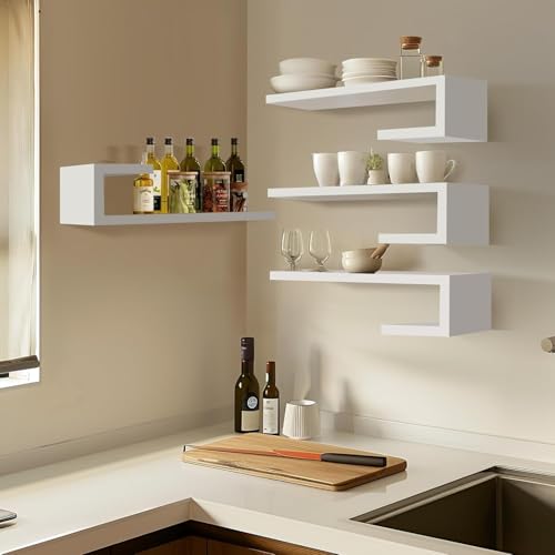 Image of Multifunctional 2 Wall Shelves and Storage Rack | Engineered Wood Painted Book Shelf Multipurpose Home Decor Storage Shelf Display Organizer for Living Room & Bedroom (White)