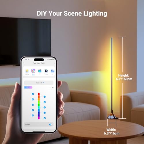 Image of NEEWER Smart RGB IC W Floor Lamp, 1500lm LED Standing Corner Light Compatible with Alexa Google, APP Control /AI DIY /Music Sync /16 Million Colors, Ambience Lighting Bedroom Living Room Home Decor, NF01