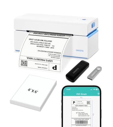 ORGSTA DHL Etikettendrucker Thermodrucker Selbstklebend Labeldrucker Versandetiketten Drucker 4x6 Kabelloser Bluetooth Label Printer für PC und Smartphone