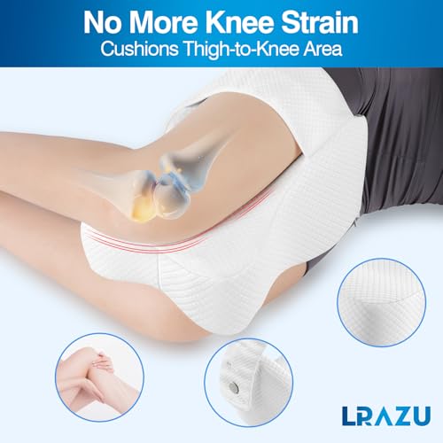 LRAZU Knee Pillow for Side Sleepers, Memory Foam LegPillow Between Knees, Relieves Back, Hip & Knee PainWhile Aligning Spine, Adjustable Strap, 14 Inch (White) - Thumbnail 2