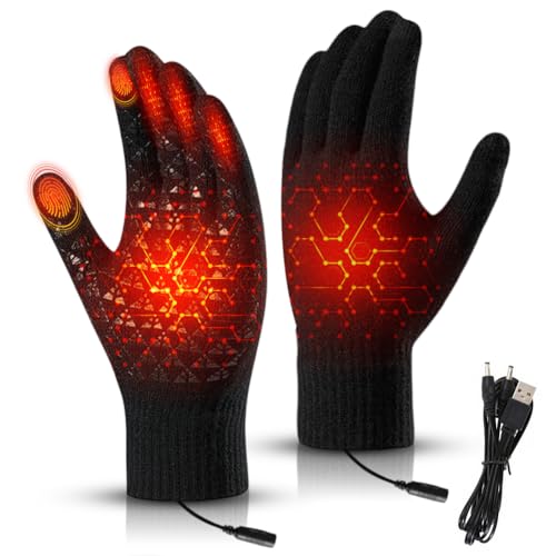 Beheizte Handschuhe für Damen Herren, USB Elektrische Beheizte Handschuhe mit Touchscreen, Winterhandschuhe Skihandschuhe Fahrradhandschuhe für Skifahren, Radfahren,...
