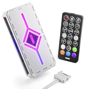 AsiaHorse ASH-S1 Controlador de concentrador de ventilador ARGB, PWM de 9 puertos y concentrador ARGB direccionable de 5 V con control remoto, soporta 20 efectos preestablecidos y modo de aprendizaje