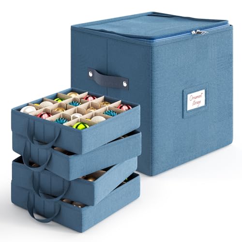 Hearth & Harbor Christmas Ornament Storage Box With 4 Inner Tray Dividers - Non-Woven Ornament Storage Container For 64 Holiday Ornaments or Decorations