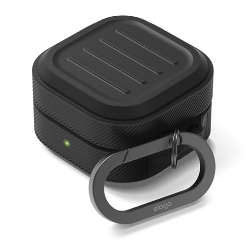 Image of elago Armor Compatible with Samsung Galaxy Buds 4 Pro Case & Galaxy Buds 4 Case, Carabiner Included, Premium Silicone Cover, Wireless Charging, Headphone Accessories, for Men, for Women (Black)