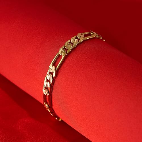 LIFETIME JEWELRY Radiant Diamond Cut Figaro 24k Real Gold Bracelets for Women and Luxury Mens Bracelet2
