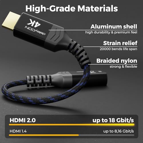 deleyCON Adaptador DisplayPort a HDMI (para Monitor, TV, Proyector) - 4K@30Hz // 1080P@60Hz - Conector de Aluminio Cable de Nailon Conector DisplayPort a Toma HDMI PC Ordenador Portátil Monitor Negro - imagen 5