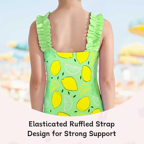 Image of XiaoMoSha Girls One Piece Swimsuit Ruffled Straps Bathing Suits Summer Swim Suit Quick Dry Beach Swimwear for Kids 3-10 Years
