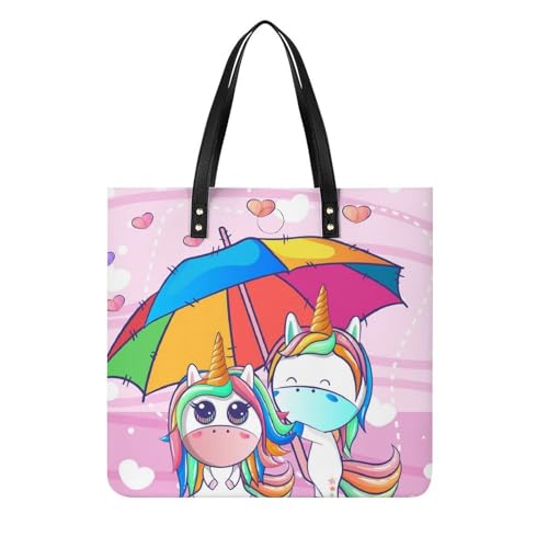 Sac à main shopper licorne rose idée cadeau femme grand tote bag de voyage tendance